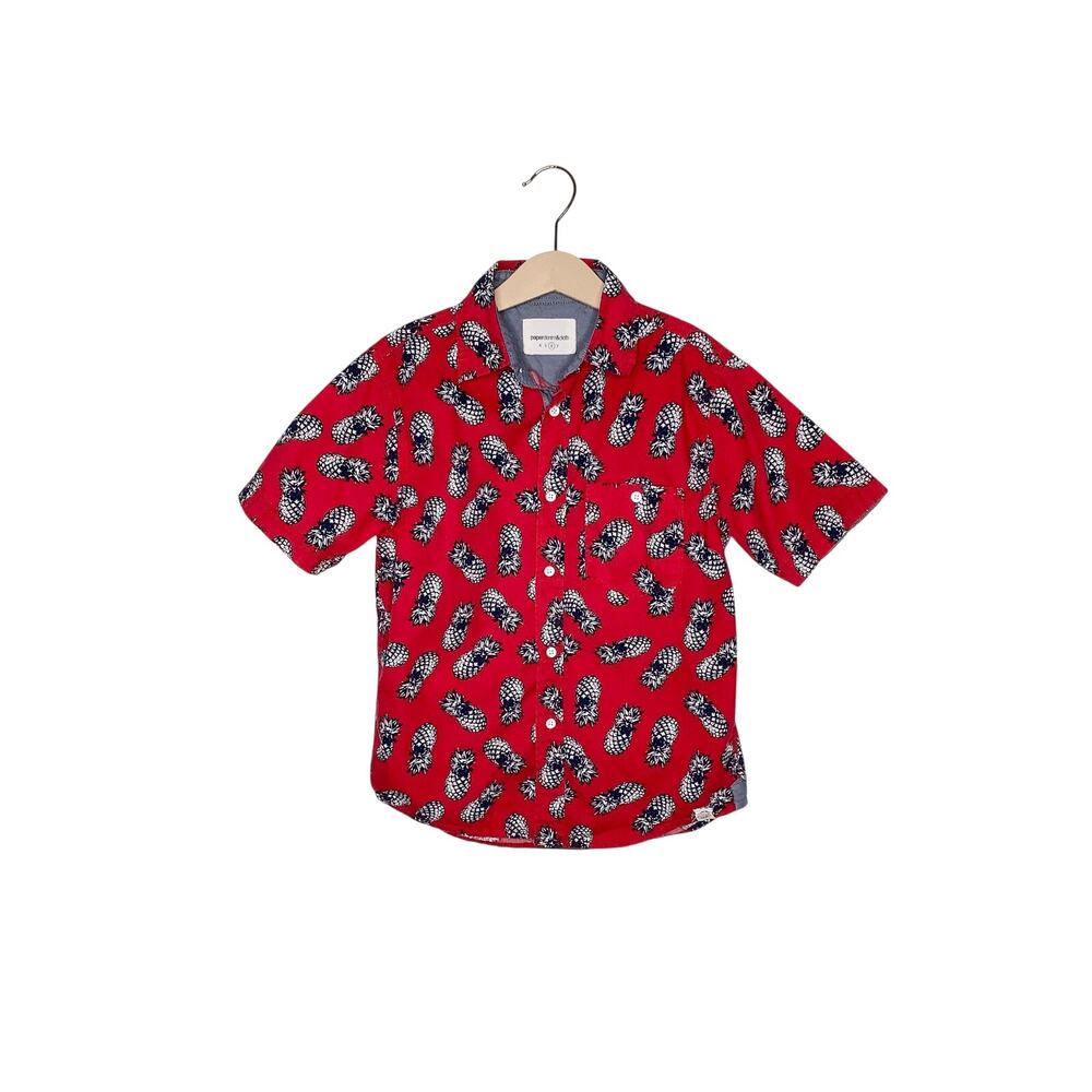 Paper Denim & Cloth Red Blue Pineapple Print Short Sleeve Button Down Shirt